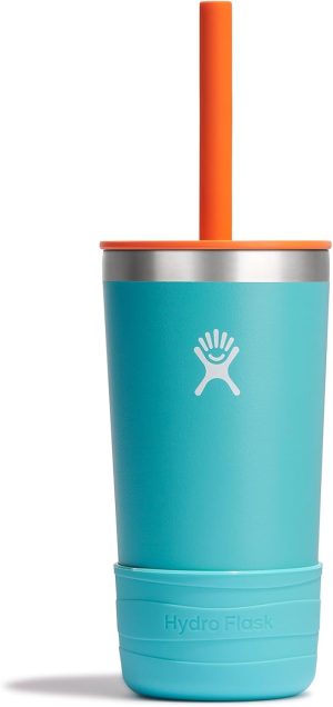 Hydro Flask Kids 12 Oz Tumbler with Lid and Straw for School - Insulated Stainless Steel in Seaspray Blue