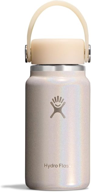 Hydro Flask Micro Bottle - Leak Proof Purse or Pocket Flask - Insulated Mini Water Bottle 6.7 Oz Glimmer Cream