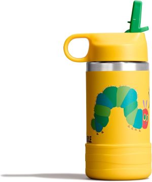 Hydro Flask Kids Water Bottle for School - Stainless Steel and Insulated with Straw Cap - 12 Oz World of Eric Carle Caterpillar Yellow