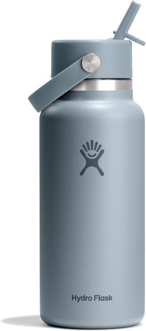 Hydro Flask Water Bottle - Insulated Stainless Steel - Wide Mouth Flex Straw Lid. Non Spill. Leakproof and Refillable in 32 Oz Shale Gray