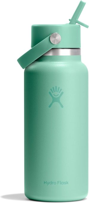 Hydro Flask Water Bottle - Insulated Stainless Steel - Wide Mouth Flex Straw Lid. Non Spill. Leakproof and Refillable in 32 Oz Mermaid Green