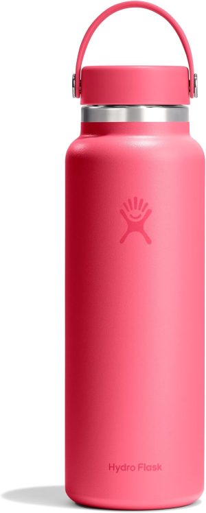 Hydro Flask Water Bottle - Insulated Stainless Steel - Wide Mouth Flex Lid. Non Spill. Leakproof and Refillable in 40 Oz Popstar Pink
