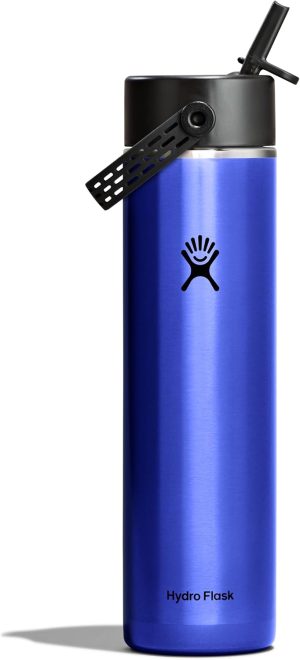 Hydro Flask 24 Oz Lightweight Wide Straw Lid - Insulated Stainless Steel Water Bottle - Hiking. Commuting Sapphire Blue