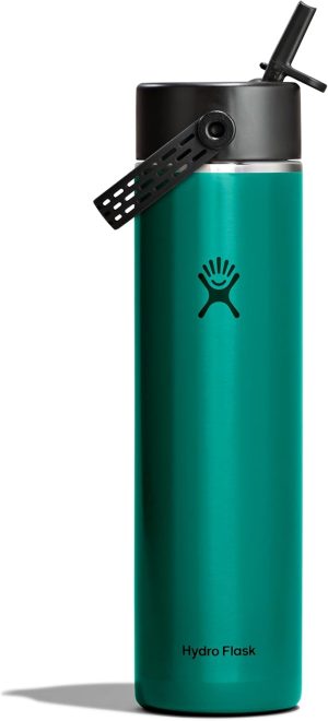 Hydro Flask 24 Oz Lightweight Wide Straw Lid - Insulated Stainless Steel Water Bottle - Hiking. Commuting Emerald Green