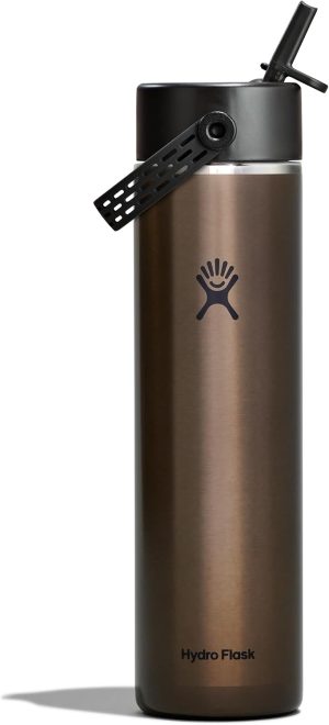 Hydro Flask 24 Oz Lightweight Wide Straw Lid - Insulated Stainless Steel Water Bottle - Hiking. Commuting Obsidian