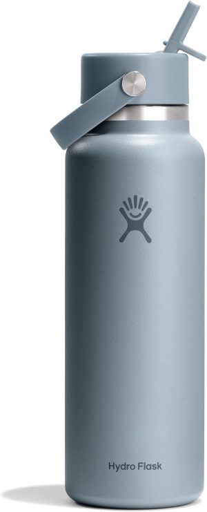 Hydro Flask Water Bottle - Insulated Stainless Steel - Wide Straw Lid. Non Spill. Leakproof in 40 Oz Shale Gray